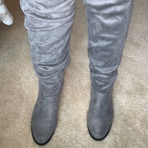 Gray thigh high boots